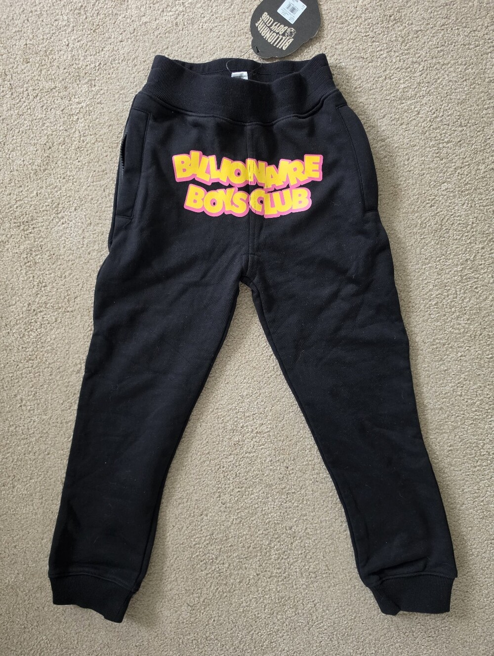 Billionaire Boys Club Black Kids Joggers with Neon Pink & Yellow Logo